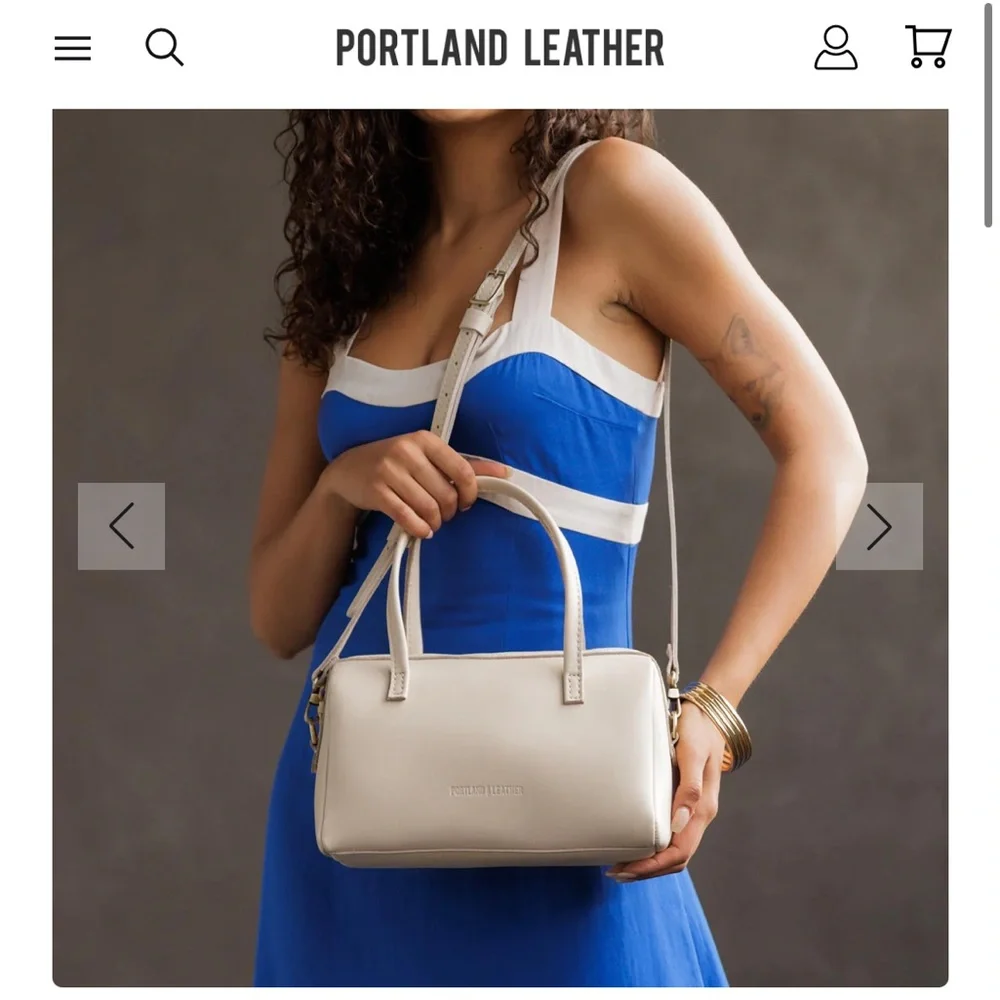 Cream Leather Satchel Bag with Detachable Strap